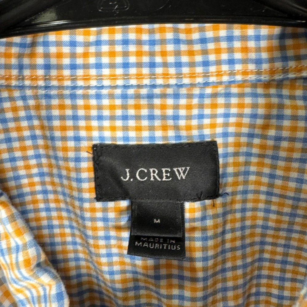 J. Crew Button Down Shirt‎ Mens Medium Orange Blue Gingham Plaid Cotton Office